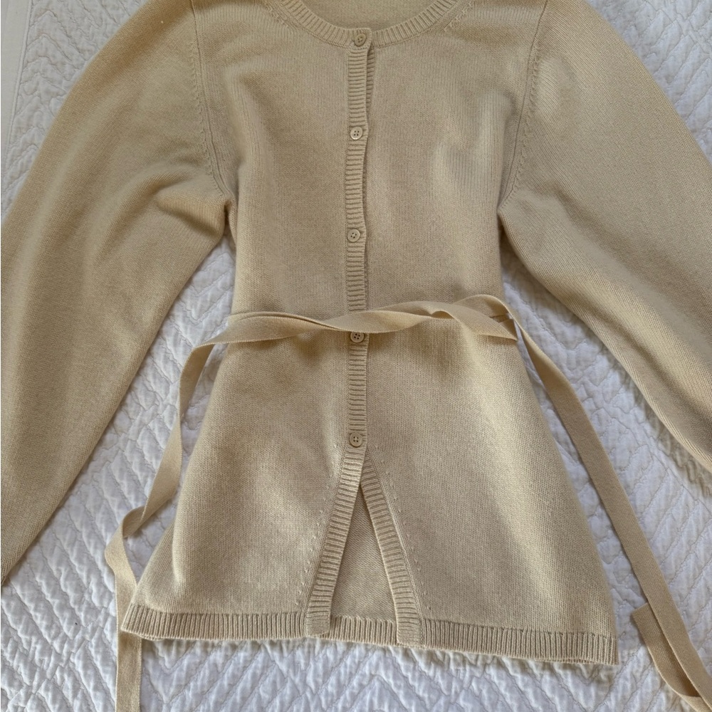 TOTEME Belted Cashmere Cardigan Sweater in Cava Size Small